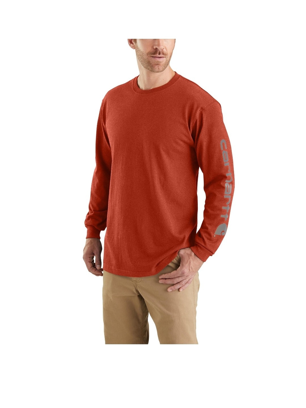 Carhartt Long Sleeve Crewneck. Brick Red w/ Sleeve Logo. Loose Fit. Size L Tall.